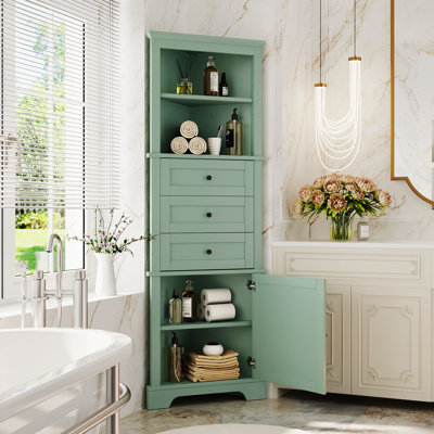 Triangle Tall Cabinet With 3 Drawers And Adjustable Shelves For Bathroom, Kitchen Or Living Room, MDF Board With Painted Finish