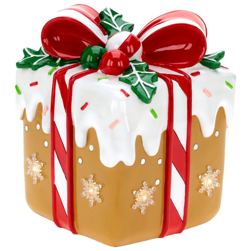 Lighted Gingerbread Gift Box - 10 Inches