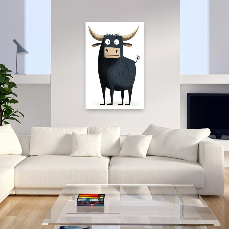 Funny Cartoon Bull Abstract Contemporary Bull Landscape Nature Wall Art Print 1 Piece Wrapped Canvas Wall Art
