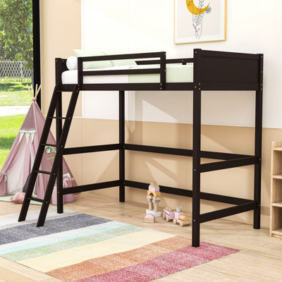 Twin Wooden Loft Bed with Sturdy Ladder