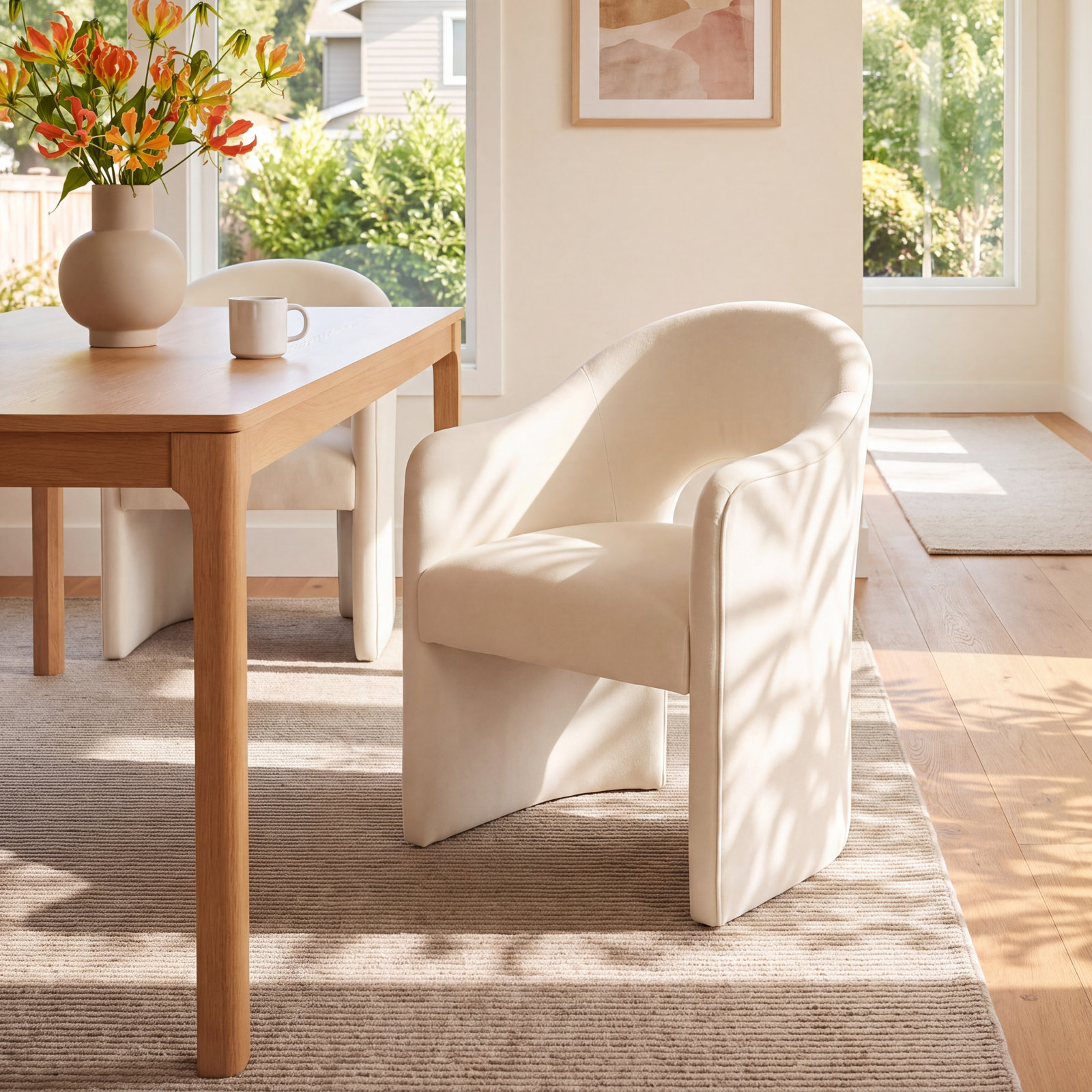 Estrela Velvet Dining Armchair, Ivory