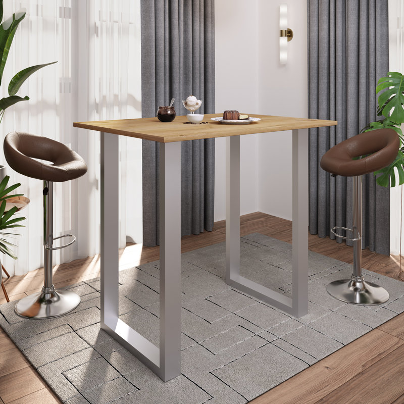 Xona Bar Table, Matt brushed nickel, Wood, 102cm H x 110cm W x 80cm D