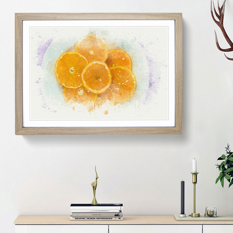 Slices of the Orange in Abstract - Picture Frame Graphic Art Print, Oak Framed, 62cm H x 87cm W x 2cm D