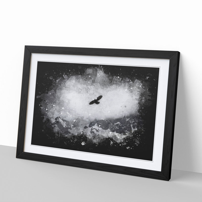 Bird Flying over Mountains - Picture Frame Graphic Art, 65cm H x 90cm W x 2cm D, Black
