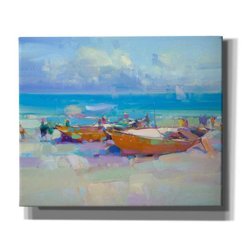 «Bateaux sur le rivage» par Vahe Yeremyan, art mural sur toile, H 20 po x l 24 po x P 0,75 po