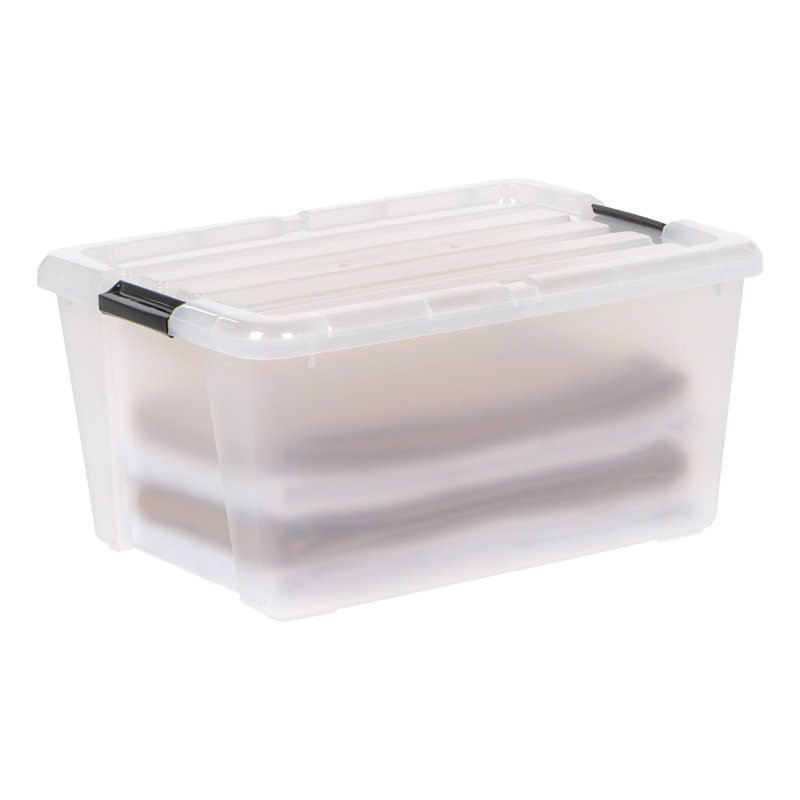 IRIS 45 Qt./11.25 Gal. Plastic Storage Container Bin with Secure Lid and Latching Buckles, Pearl