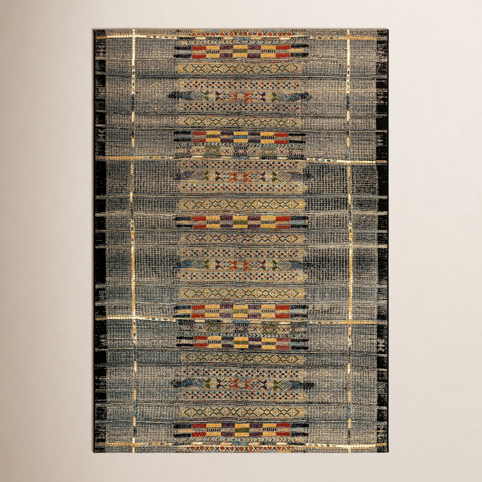 Sesena Black/Gold/Orange/Green/Blue/Ivory/Grey Indoor/Outdoor Rug, Rectangle 8'10" x 11'9"
