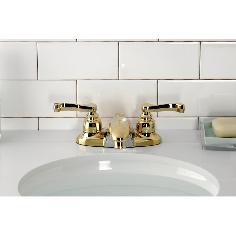 Robinet de salle de bain central à 4 poignées à 3 trous à fixation sur le comptoir avec poignée escamotable en laiton Kingston