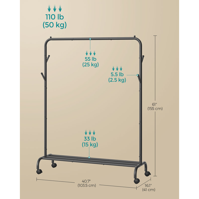 Guitain 104cm Rolling Clothing Rack, Black