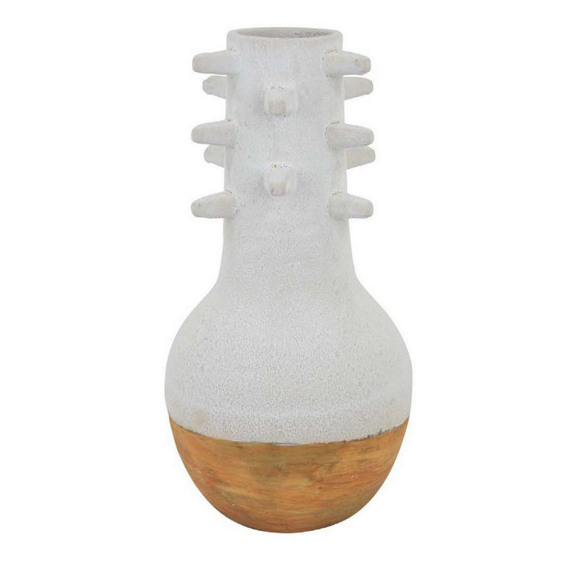 Enya Flower Vase, 3D Spiked Accent Narrow Neck, Ceramic, , 15" H x 8.75" W x 8.75" D, White/Brown