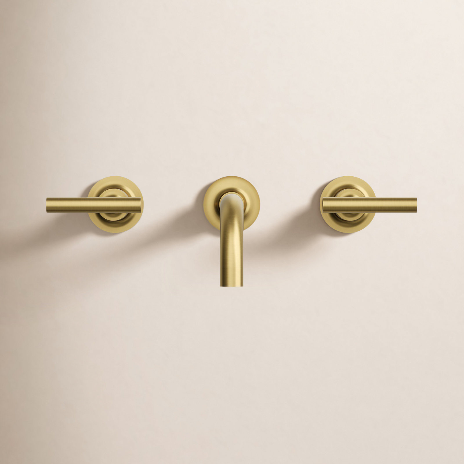 Purist Wall-Mounted Bathroom Sink Faucet, Vibrant Brushed Moderne Brass, Lever Handle