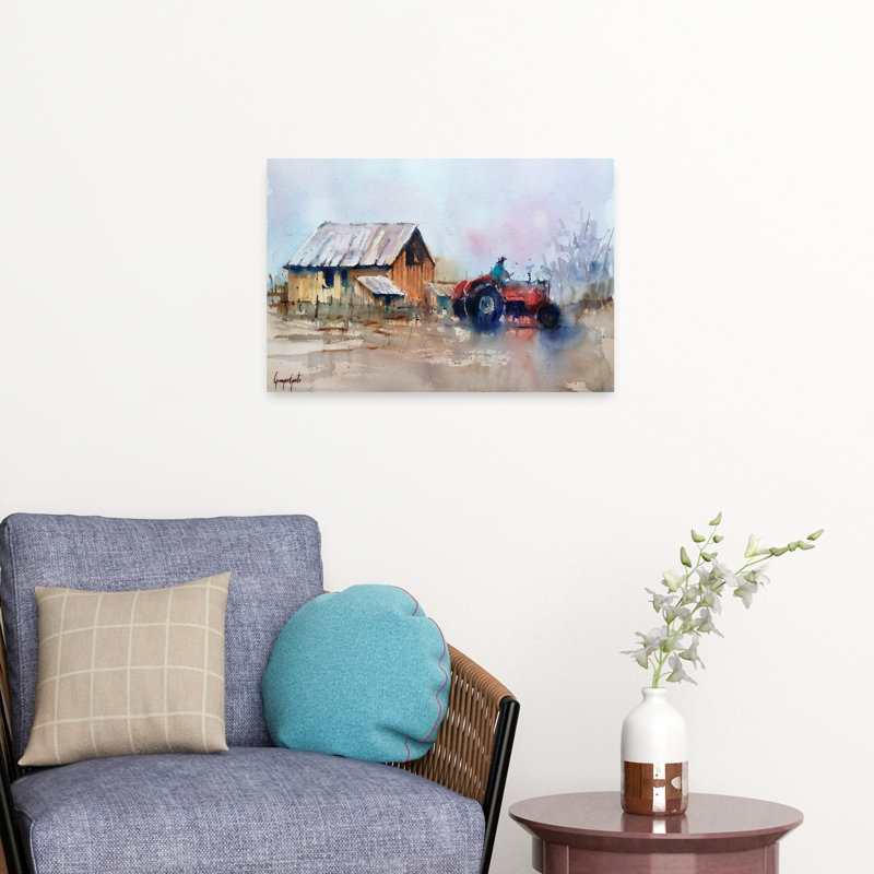 «Rustic Farm Tractor Peaceful Rustic Abstract Landscape Nature», reproduction d'art murale, 16" H x 24" W