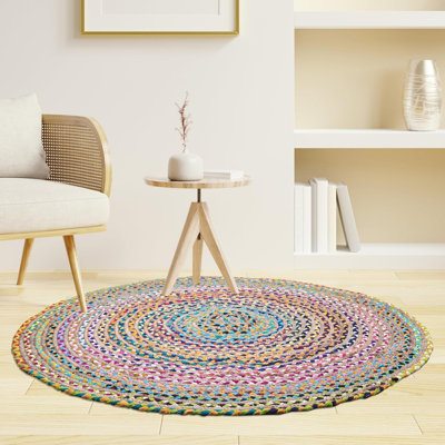 Round 120 cm x 120 cm Vintage Look Jute / Sisal Area Rug