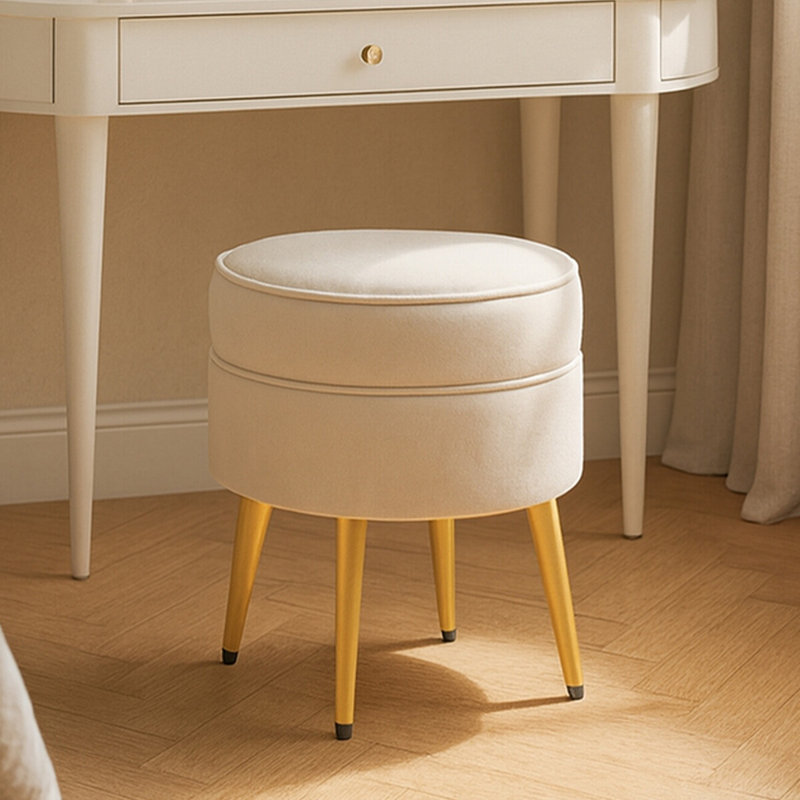 Willsboro 40cm Wide Velvet Round Solid Colour Footstool Ottoman, Cream