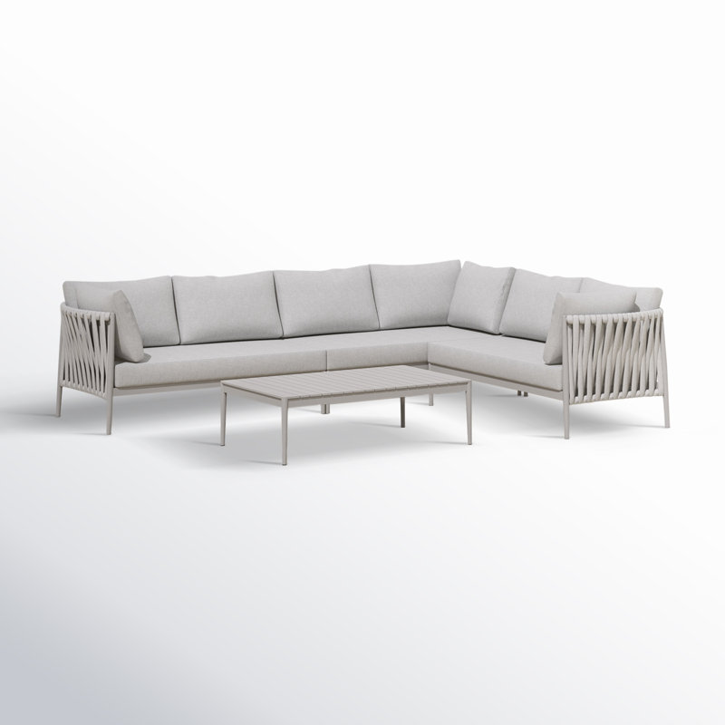 Zeke 6 - Person Modular Patio Conversation Sets with Cushions, Light Gray, Light Gray