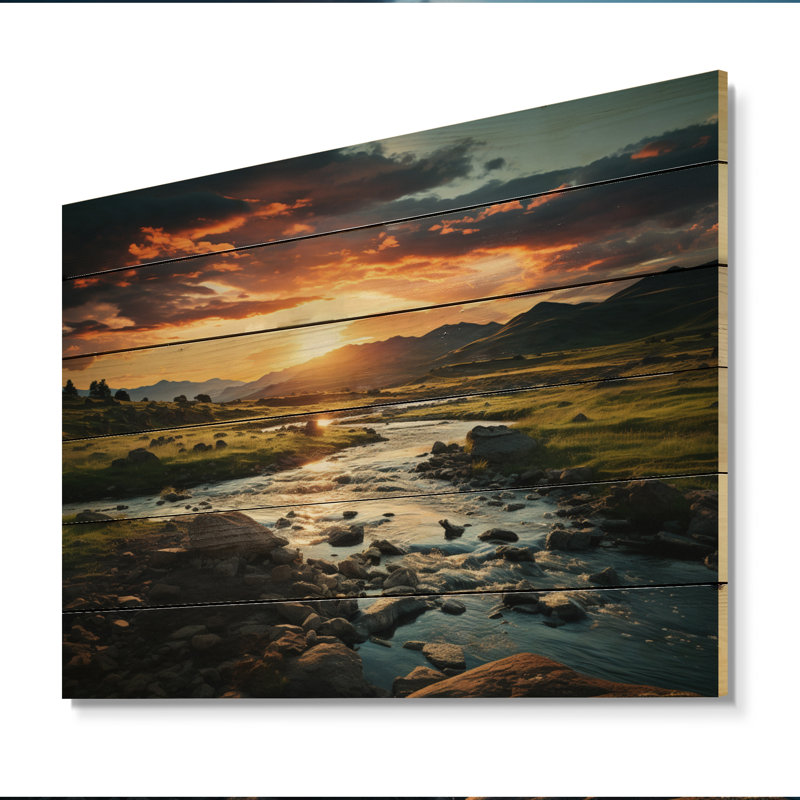 Paysage de la rivière Oregon I sur bois, H 24 po x l 32 po x P 0,78 po