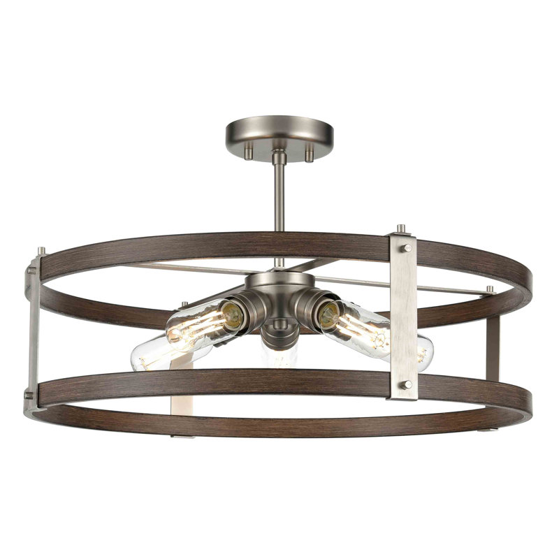 Lustree tambour 5 lumières unique Aplington, Nickel poli / bois de grange