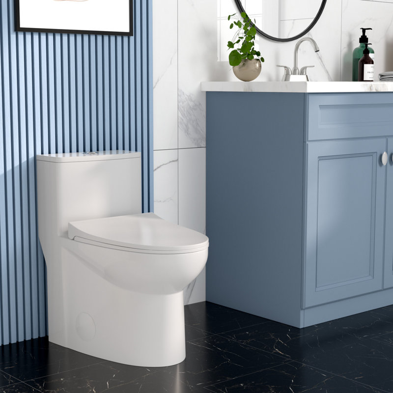 One-Piece Elongated Toilet, 1.1/1.6 GPF Dual Flush, ADA Comfort Height, Soft-Close Seat, 12" Rough-In, White