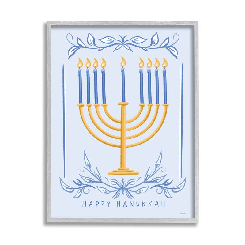 «Happy Hanukkah Botanical Menorah» at-173, H 30 po x l 24 po x P 1,5 po, Estampe numérique Farmhouse