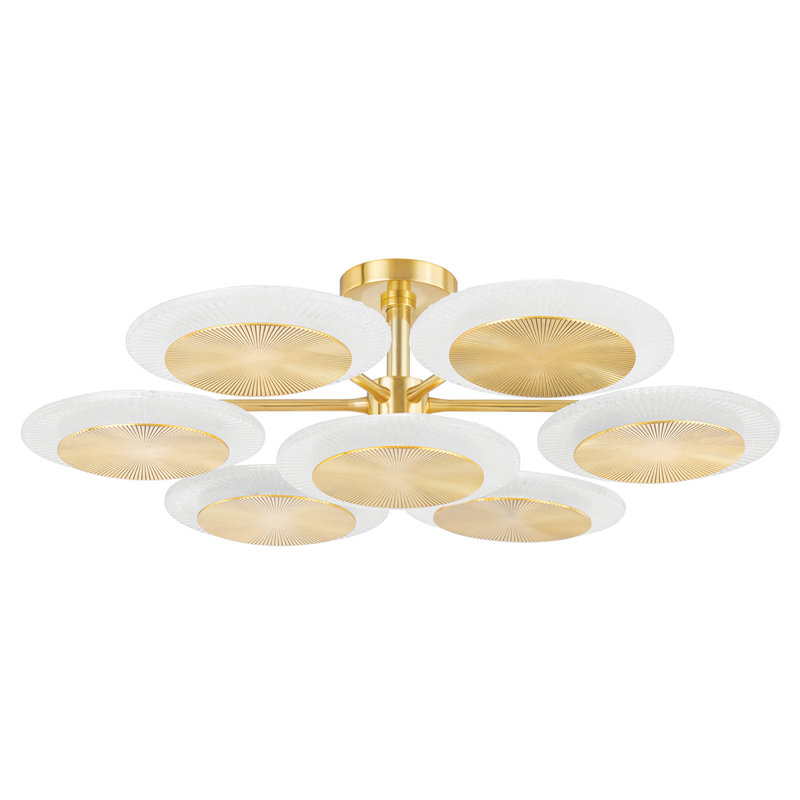 Plafonnier semi-encastré 7 lumières Topaz, Laiton poli rétro, White/Polished Brass
