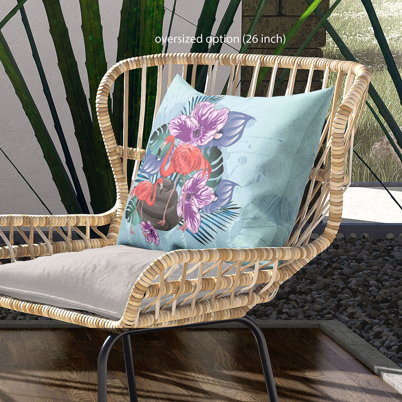 Housse de coussin intérieur / extérieur Flamingo, Bleu / mauve / brun, 16 po x 16 po