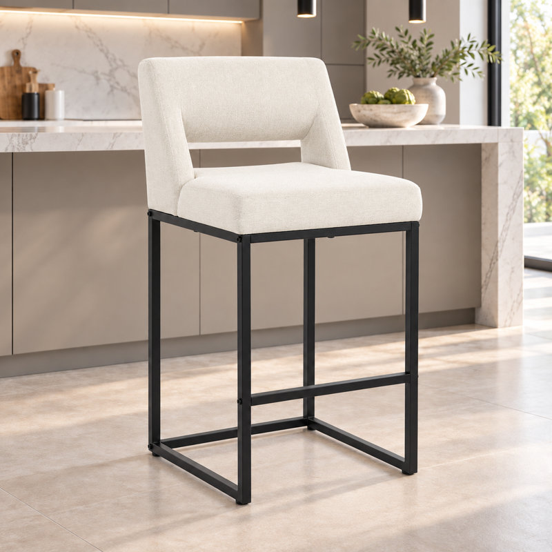 Counter Stool with Steel Frame, Linen-Fabric