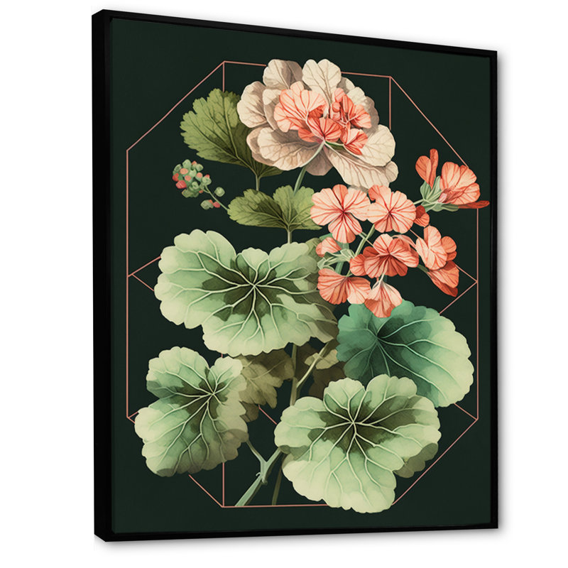 «Geranium florissant en couleurs rétro II», art mural sur toile florale, L 24 po x H 32 po, Toile avec cadre flottant noir