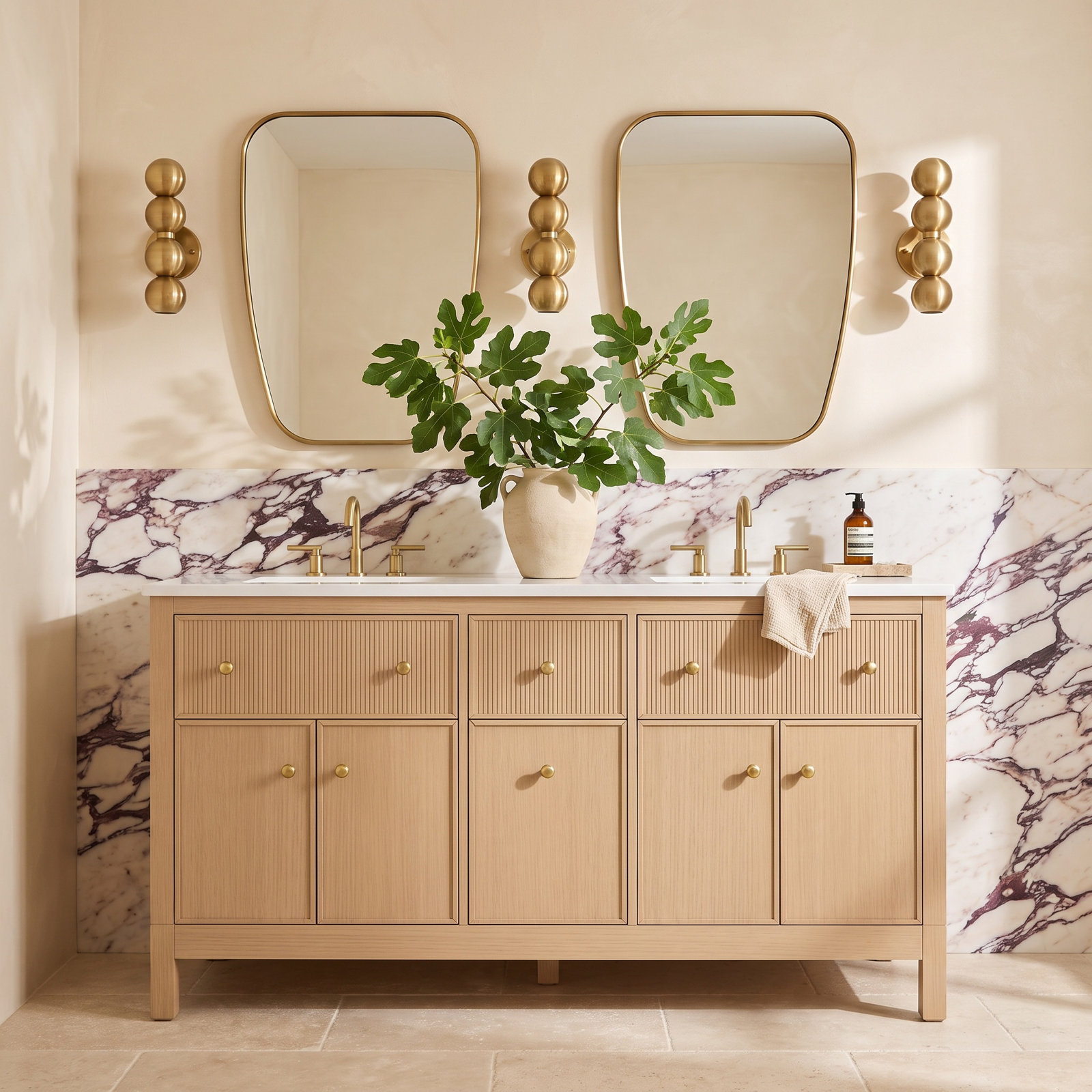 Malin 31" Single Bathroom Vanity, Oak, Brass, 39.68'' H X 60 '' W x  22.43'' D 