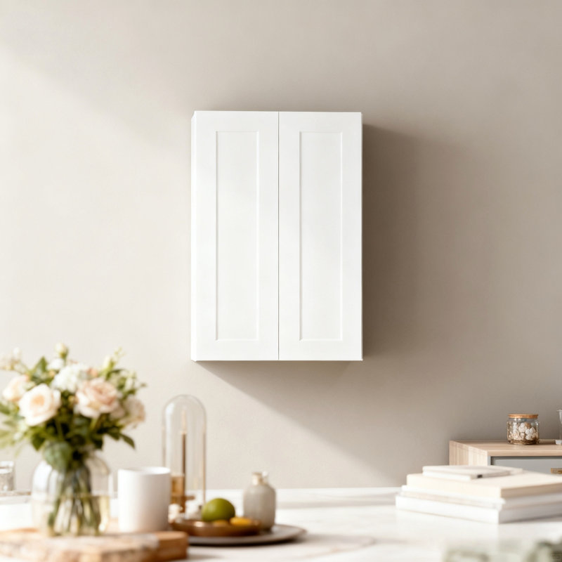 Armoire murale 2 portes et 3 tablettes en bois massif