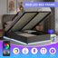 Lit plateforme de rangement hydraulique grand format avec lit tapissier, lit de rangement relevable avec lumière DEL RVB, haut-parleur Bluetooth, aucun sommier nécessaire, velours litchi-1129705975