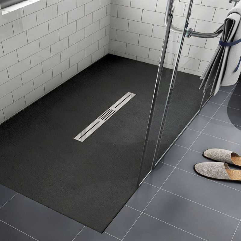 Transolid Trimslate 60-in x 48-in Zero Threshold Shower Base with Center Drain, Black
