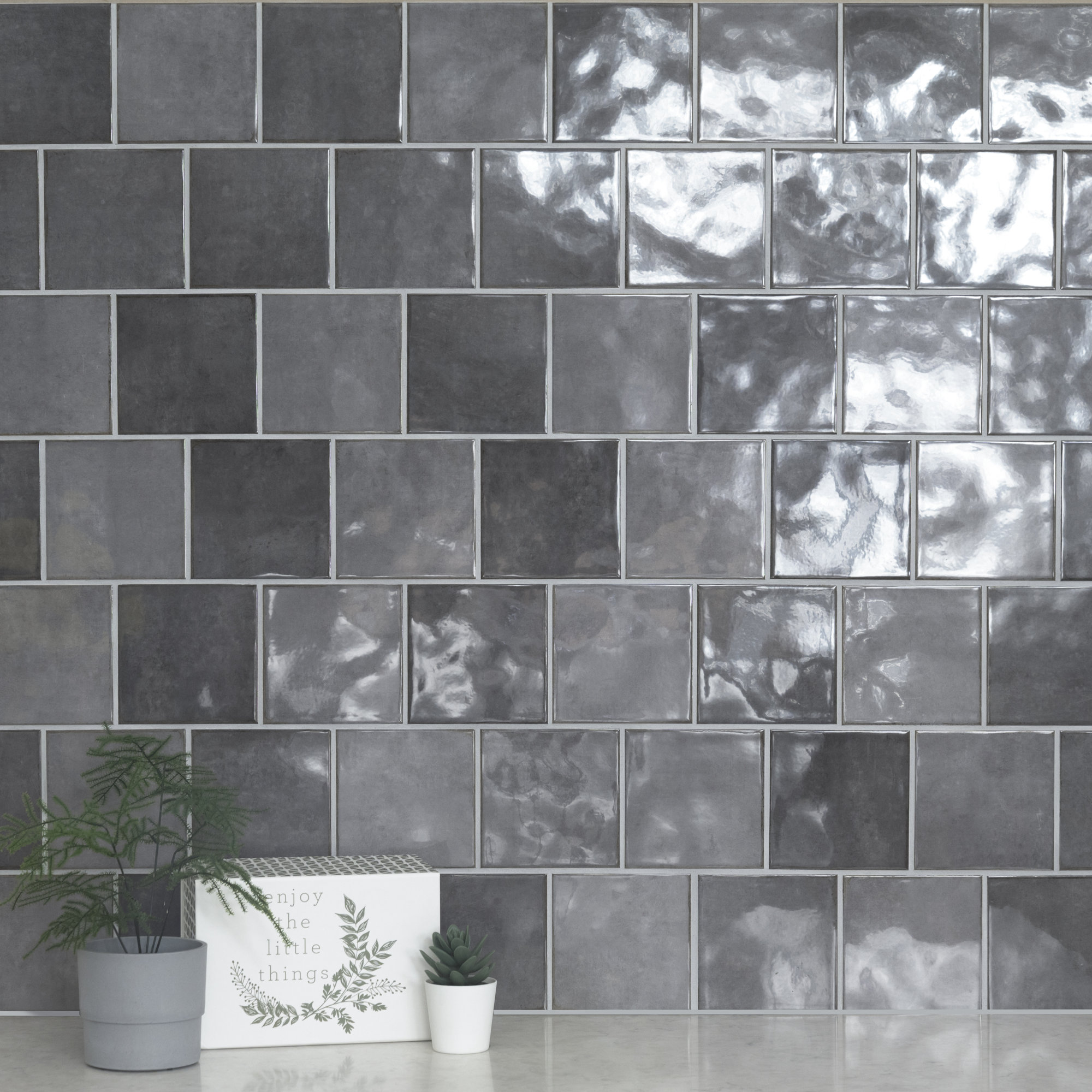 Hoku 5 in. x 5 in. Glossy Ceramic Wall Tile, Shadow