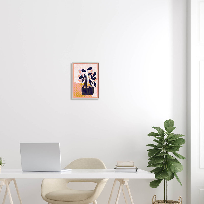 Art giclée moderne à motif de plantes par Birgit Maria Kiennast, H 14 po x l 11 po x P 1,5 po, Cadre flottant gris lustré