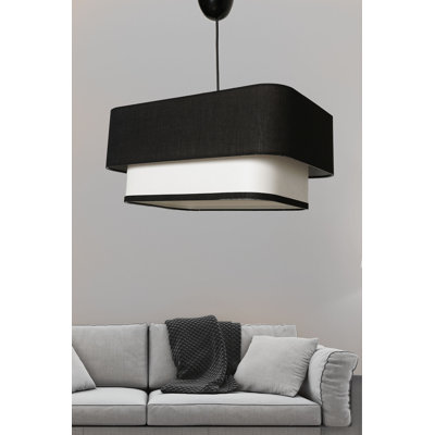 Élégant lustre noir et blanc, structure en métal, 27,6 po x 7,9 po | Capuchon en jute (13,8 po x 7,9 po) | Certifié CE, douille E27 (40 W maximum) | Parfait pour les salles à manger et les espaces de vie modernes, design élégant et durable