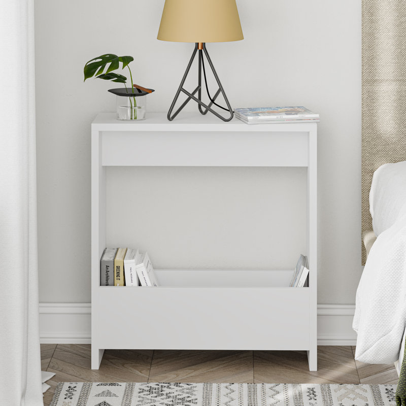 Frame End Table with Storage, White