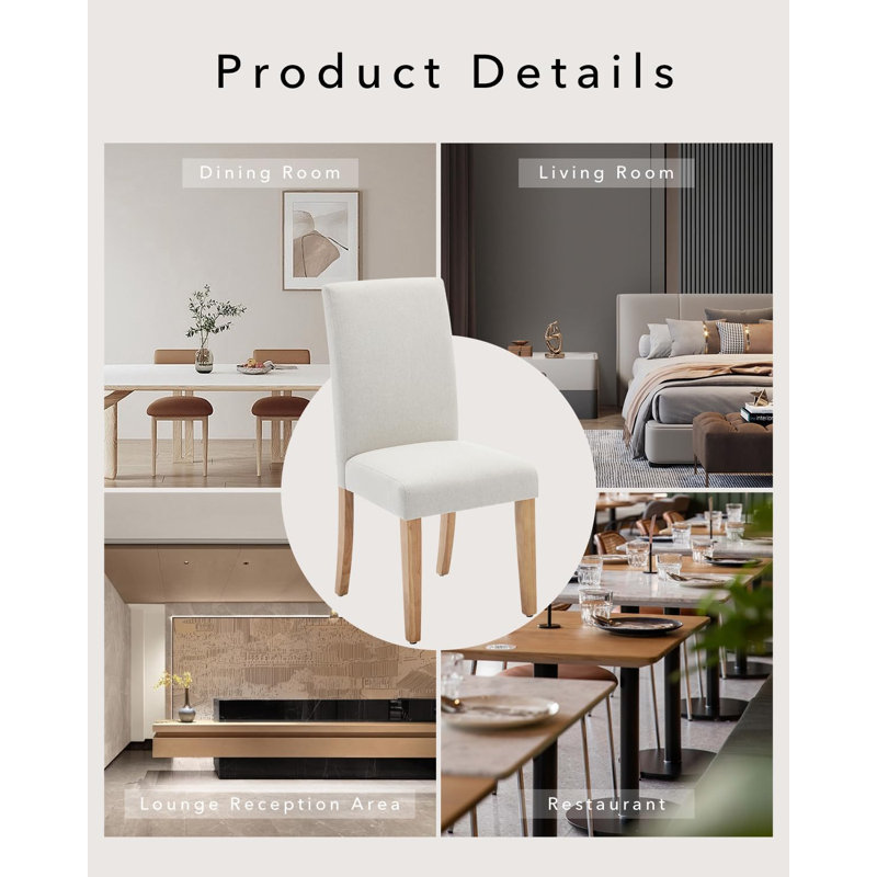 Ensemble de 2 chaises de salle à manger rembourrées en tissu avec dossier incurvé et pieds en bois, Beige, Beige
