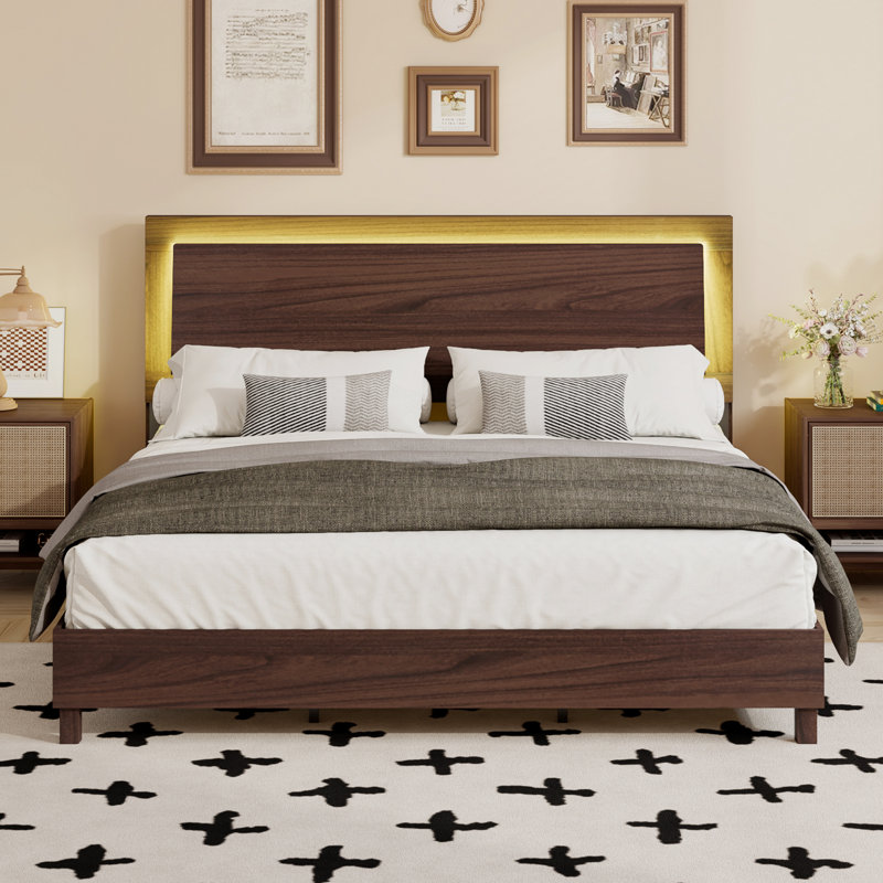 Tête de lit double avec lumières DEL Carnbrock, 47 po, noir, Noir, Double