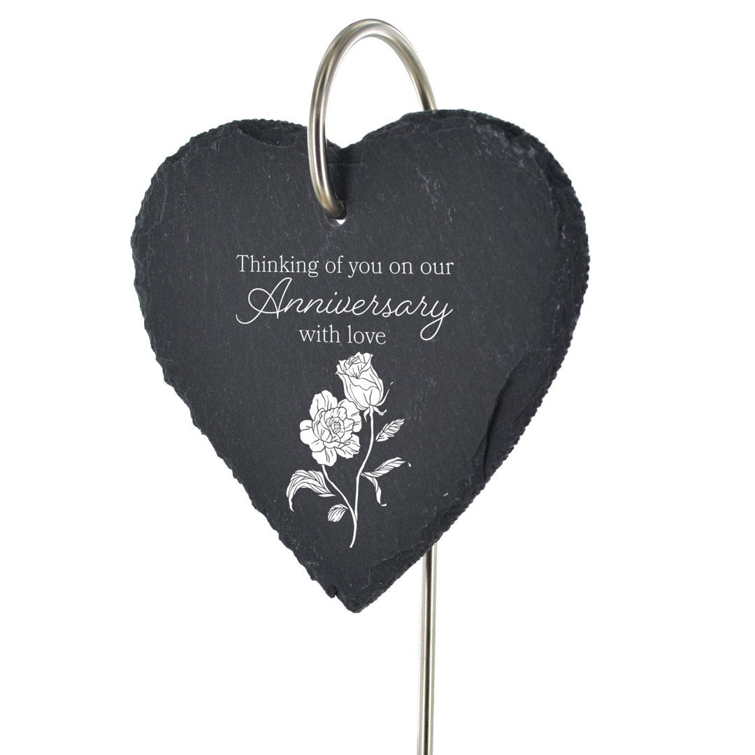 Bovian Slate Heart Grave Marker Flowers Memorial Plaque
