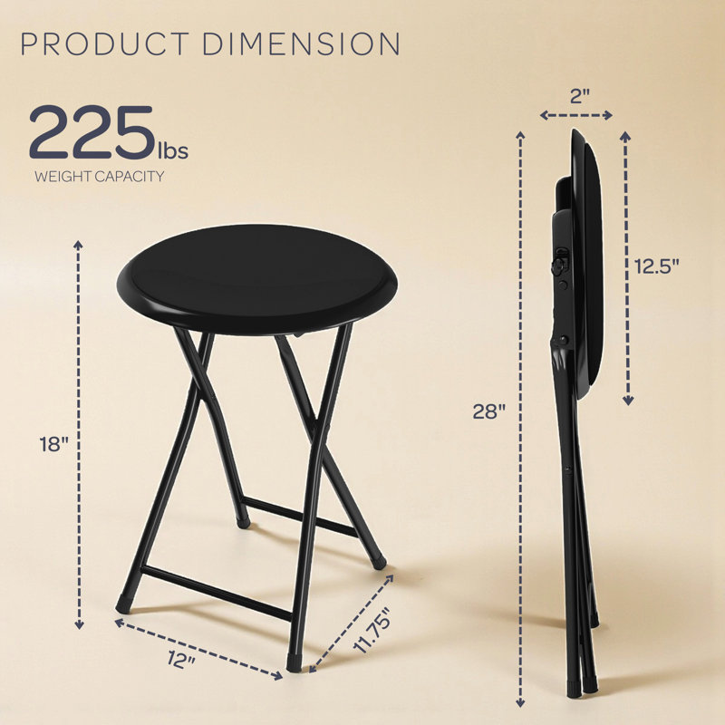 Aloy Backless 18-Inch Folding Stool with 225lb Capacity , Vinyl, Black/Black , 1