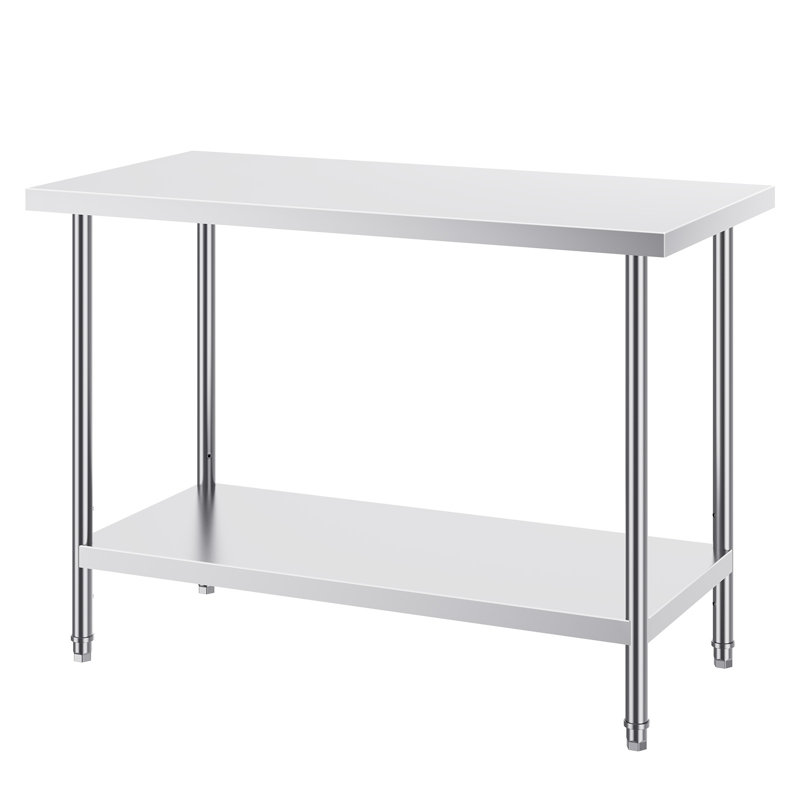 Table de préparation en acier inoxydable, 61 x 122 x 86 cm, capacité de charge de 363 kg, table de travail robuste en métal avec 3 niveaux de hauteur réglables, poste de travail professionnel pour cuisine, garage, restaurant ou jardin.
