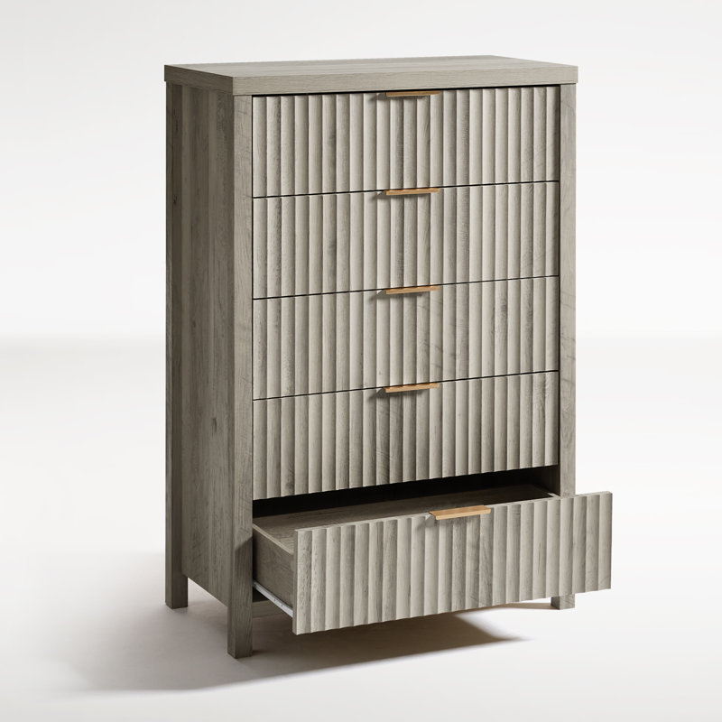 Arrilla Fluted Manufactured Wood 5-Drawer Dresser, Greige Oak