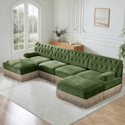 135" Chesterfield U-Shaped Sectional With 2Pcs Ottoman