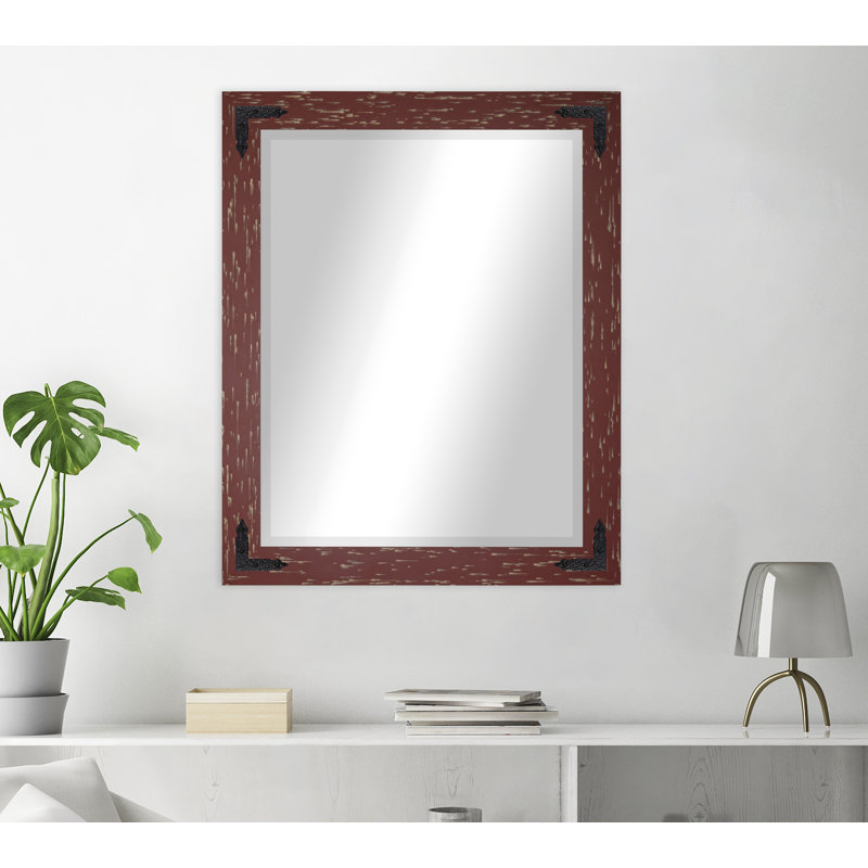 Tuohy Solid Wood Flat Wall Mirror, 41"  x 35" , Brick Red