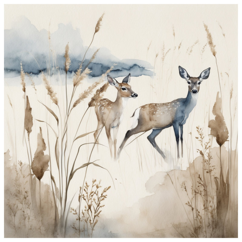 «Deer In Grassland», toile tendue dans de nombreuses tailles, 16 x 16 pouces