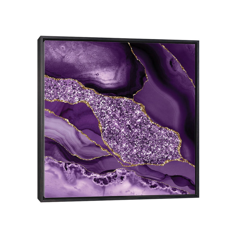 Agate Glitter Ocean Texture III, No Mat, 18" H x 18" W x 1.5" D, Distressed Black Floater Framed Canvas