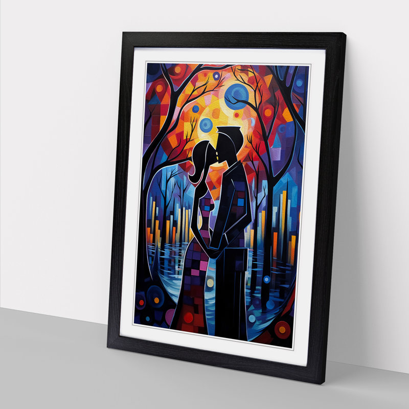 XYZ-FRM-V1223-4384 Lovers Expressionism - Single Picture Frame Print on Wood, 46cm H x 34cm W x 2cm D, Black 