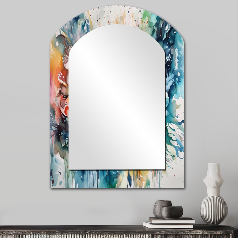 Captivating Boho Dance I - Miroir décoratif en forme d'arche abstraite sur métal, 34 po x 25 po