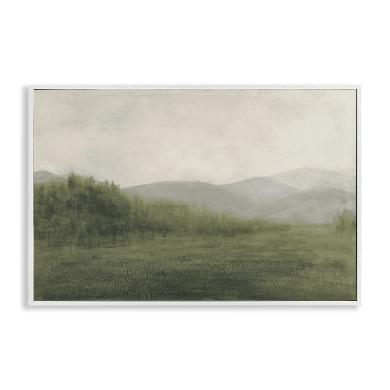 Estampe numérique brouillard vert campagne, design par Walt Johnson, Giclée encadrée blanc bord de mer, H 20 po x l 30 po