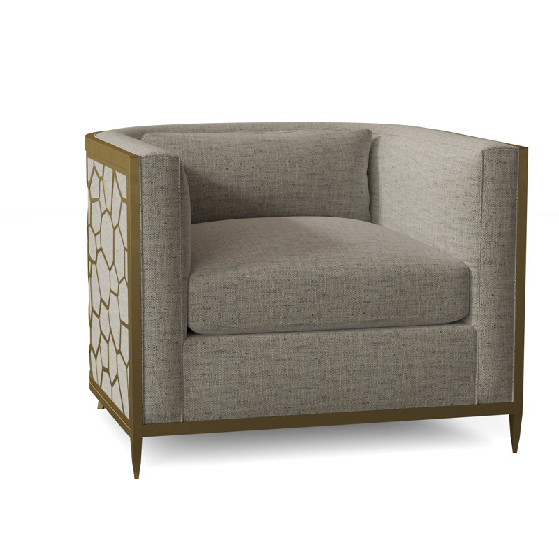 Caracole Upholstery Barrel Chair, Off-white Linen, Gold