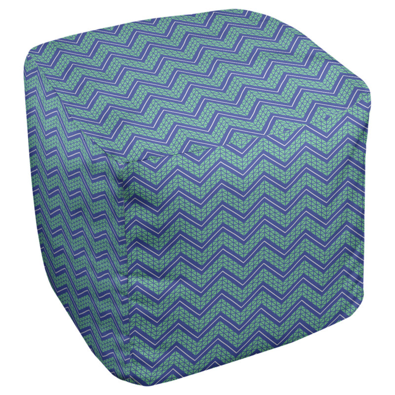 Repose-pieds cubique à motif à chevrons à la main classic, Bleu blanc / vert